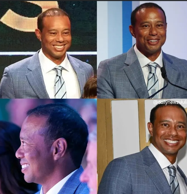 Tiger showed up on the red carpet wearing a rumpled blue jacket and a